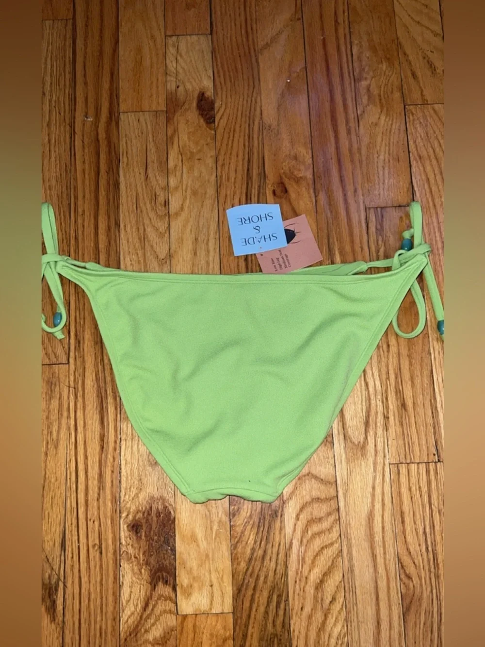 Shade & Shore Green Tie-Side Bikini Bottom w/ Pearl Detail NWT Size L (12-14)